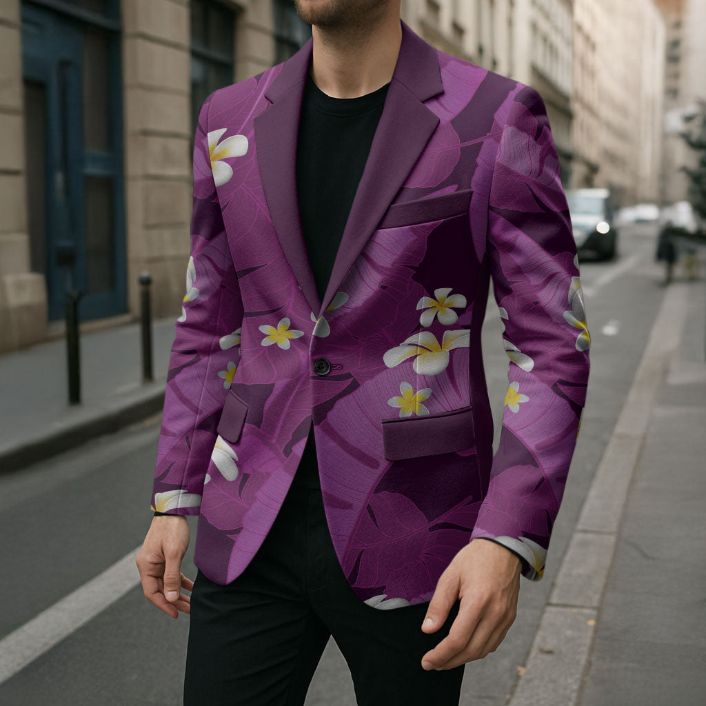 Purple Banana Leaf Hawaii Blazer Lau Maia Plumeria Tropical Summer Vibes LT14 - Polynesian Pride