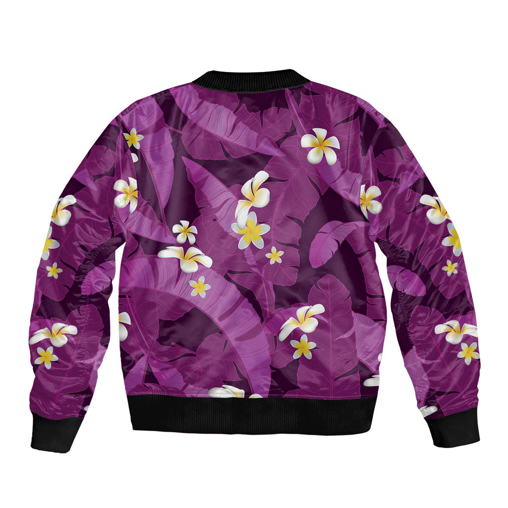Purple Banana Leaf Hawaii Bomber Jacket Lau Maia Plumeria Tropical Summer Vibes LT14 - Polynesian Pride