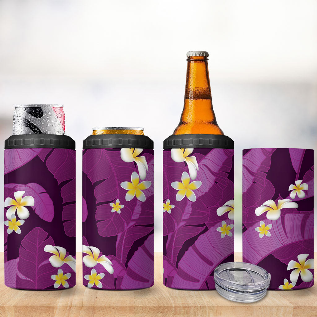Purple Banana Leaf Hawaii 4 in 1 Can Cooler Tumbler Lau Maia Plumeria Tropical Summer Vibes LT14 - Polynesian Pride