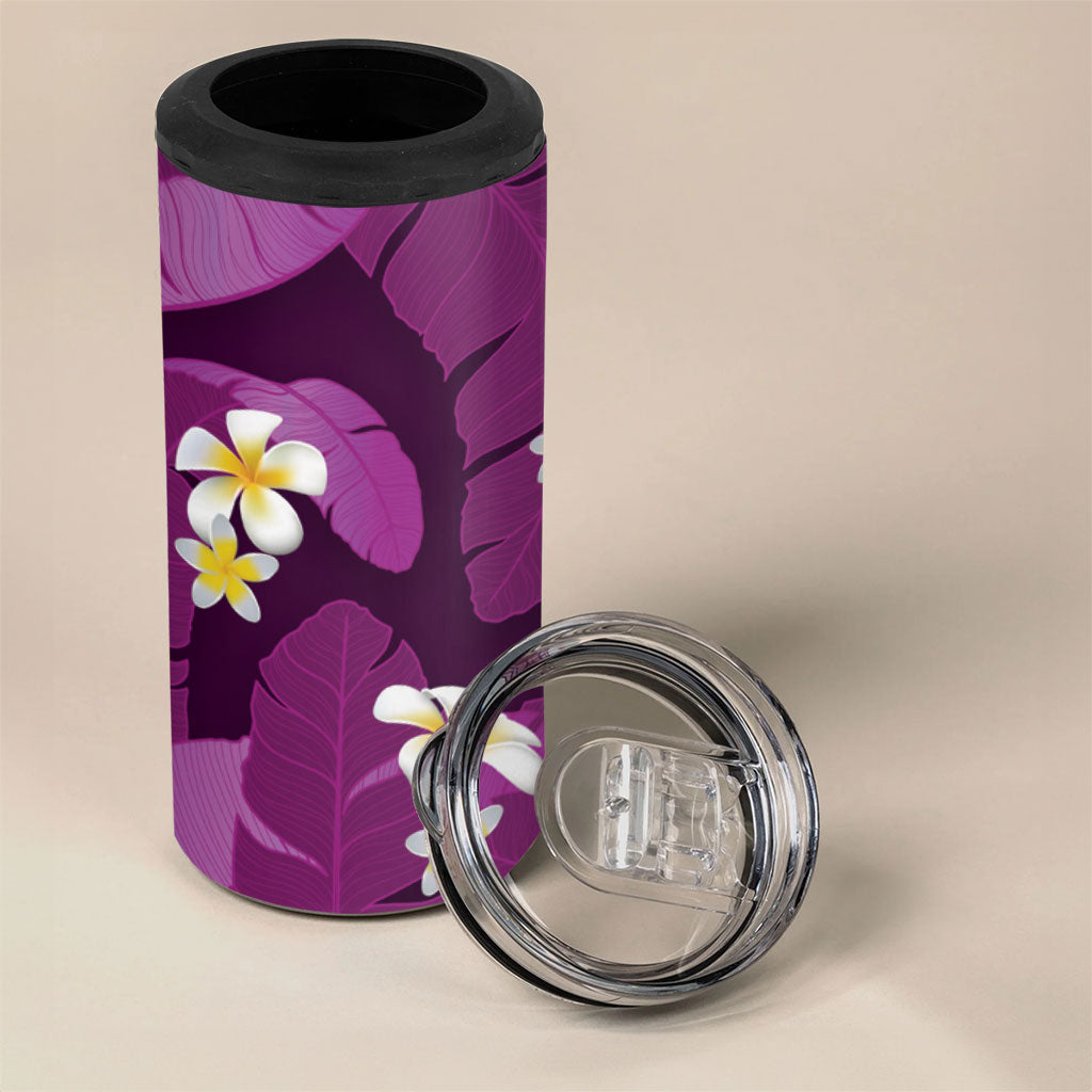 Purple Banana Leaf Hawaii 4 in 1 Can Cooler Tumbler Lau Maia Plumeria Tropical Summer Vibes LT14 - Polynesian Pride