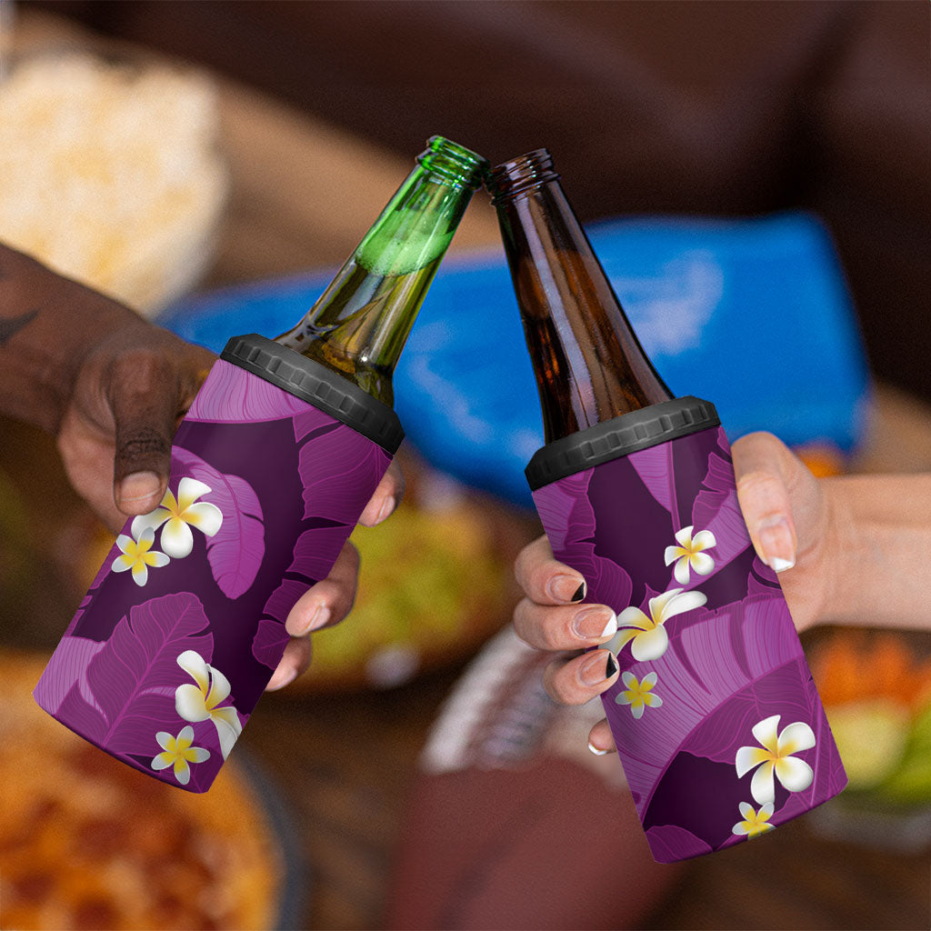 Purple Banana Leaf Hawaii 4 in 1 Can Cooler Tumbler Lau Maia Plumeria Tropical Summer Vibes LT14 - Polynesian Pride