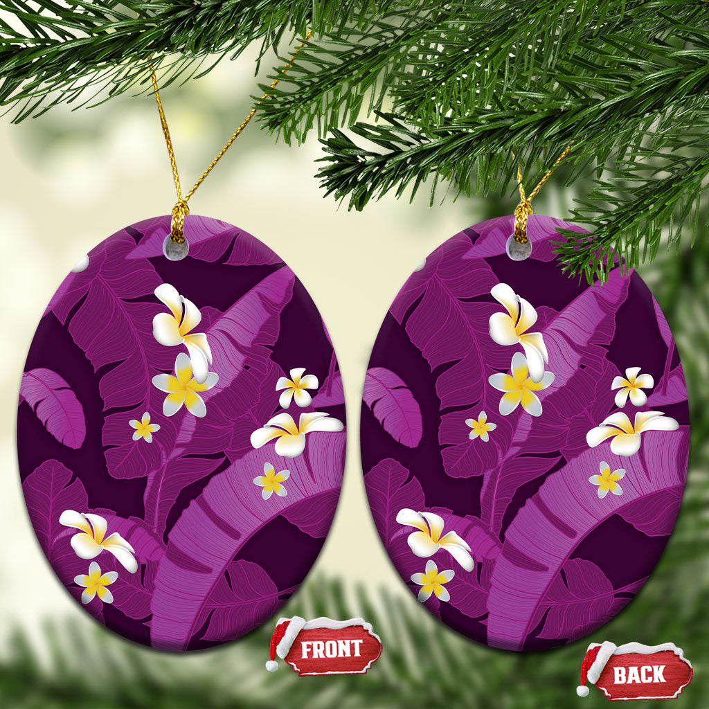 Purple Banana Leaf Hawaii Ceramic Ornament Lau Maia Plumeria Tropical Summer Vibes