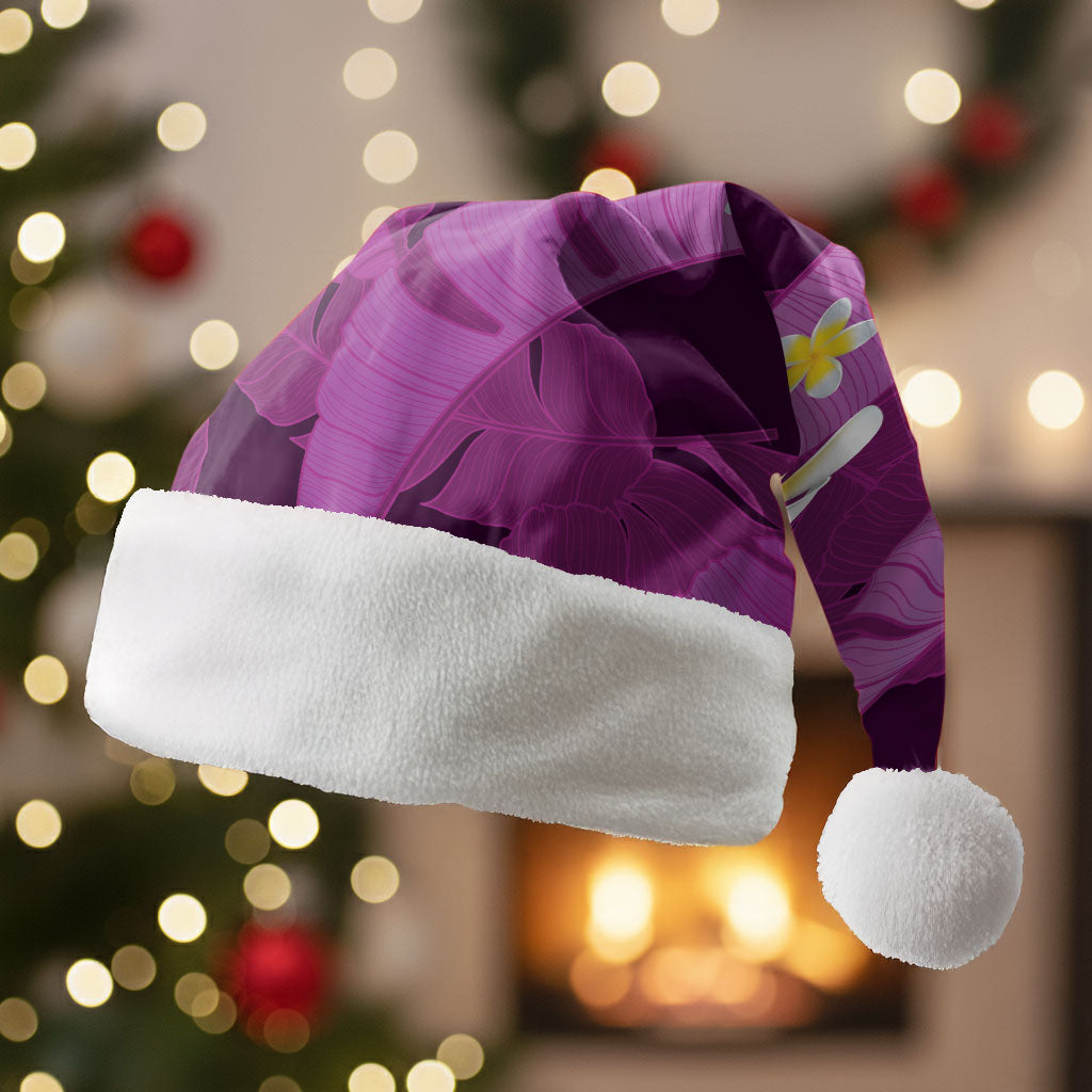 Purple Banana Leaf Hawaii Christmas Santa Hat Lau Maia Plumeria Tropical Summer Vibes