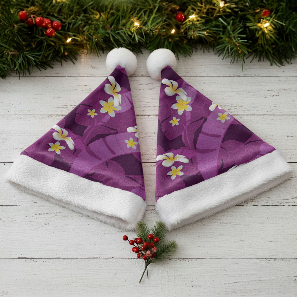 Purple Banana Leaf Hawaii Christmas Santa Hat Lau Maia Plumeria Tropical Summer Vibes