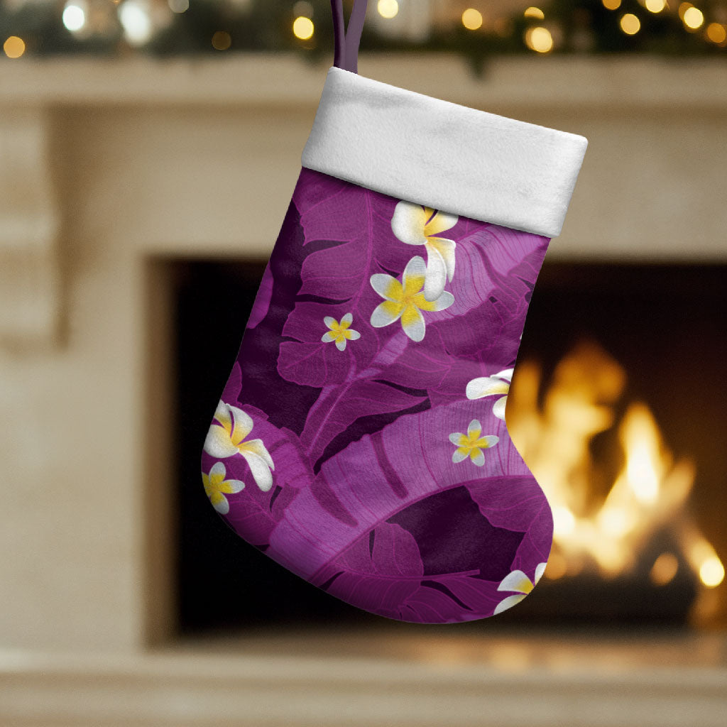Purple Banana Leaf Hawaii Christmas Stocking Lau Maia Plumeria Tropical Summer Vibes