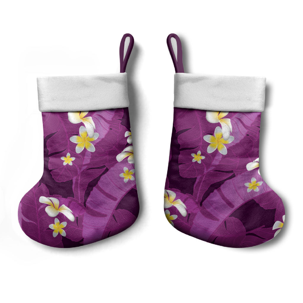 Purple Banana Leaf Hawaii Christmas Stocking Lau Maia Plumeria Tropical Summer Vibes
