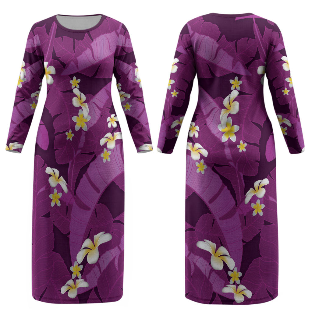 Purple Banana Leaf Hawaii Couples Matching Long Sleeve Bodycon Dress and Hawaiian Shirt Lau Maia Plumeria Tropical Summer Vibes LT14 - Polynesian Pride