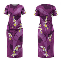 Purple Banana Leaf Hawaii Couples Matching Short Sleeve Bodycon Dress and Long Sleeve Button Shirt Lau Maia Plumeria Tropical Summer Vibes LT14 - Polynesian Pride