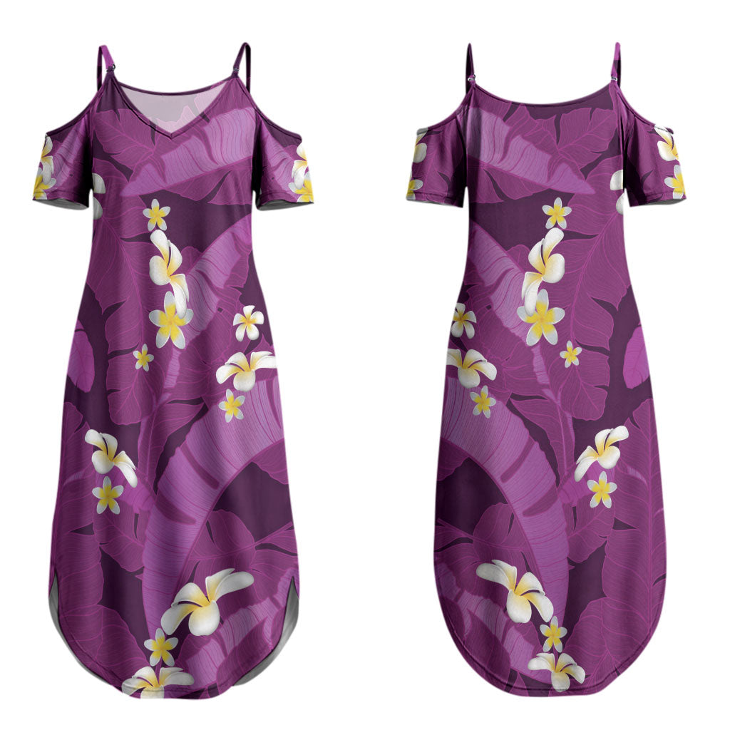 Purple Banana Leaf Hawaii Couples Matching Summer Maxi Dress and Long Sleeve Button Shirt Lau Maia Plumeria Tropical Summer Vibes LT14 - Polynesian Pride