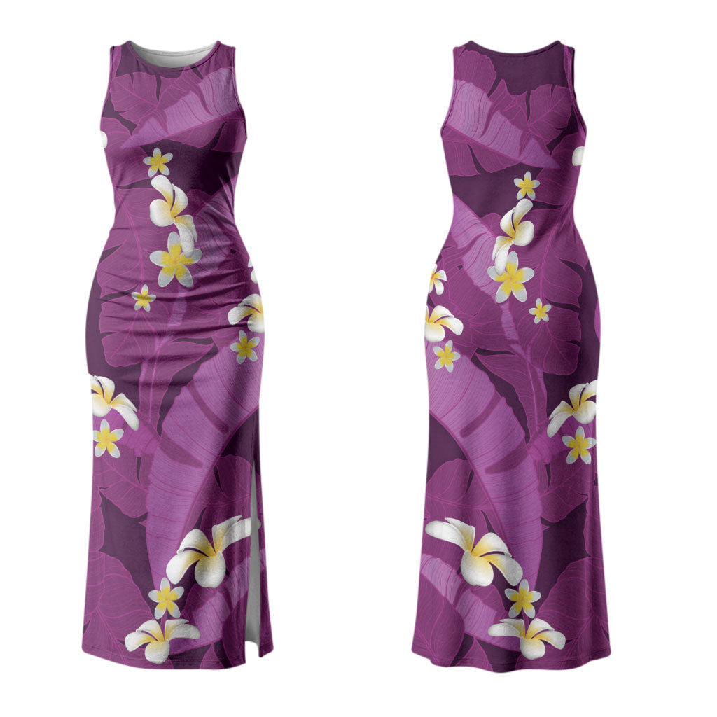 Purple Banana Leaf Hawaii Couples Matching Tank Maxi Dress and Long Sleeve Button Shirt Lau Maia Plumeria Tropical Summer Vibes LT14 - Polynesian Pride