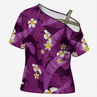 Purple Banana Leaf Hawaii Cross Shoulder Shirt Lau Maia Plumeria Tropical Summer Vibes LT14 Female Purple - Polynesian Pride