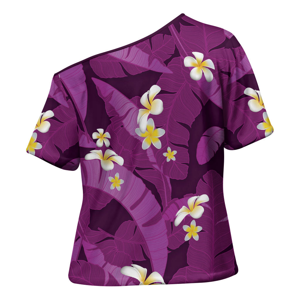 Purple Banana Leaf Hawaii Cross Shoulder Shirt Lau Maia Plumeria Tropical Summer Vibes LT14 - Polynesian Pride