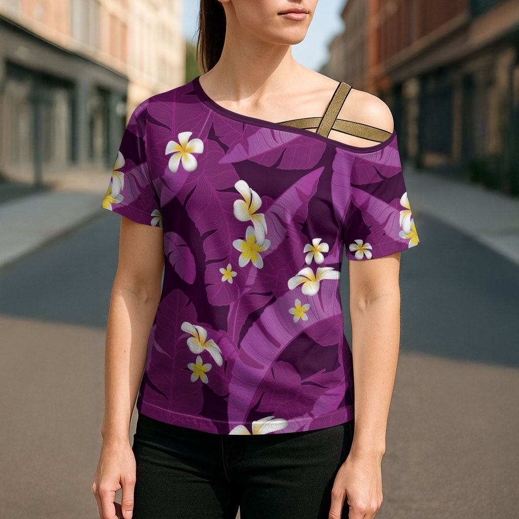 Purple Banana Leaf Hawaii Cross Shoulder Shirt Lau Maia Plumeria Tropical Summer Vibes LT14 - Polynesian Pride