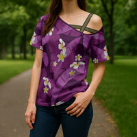Purple Banana Leaf Hawaii Cross Shoulder Shirt Lau Maia Plumeria Tropical Summer Vibes LT14 - Polynesian Pride