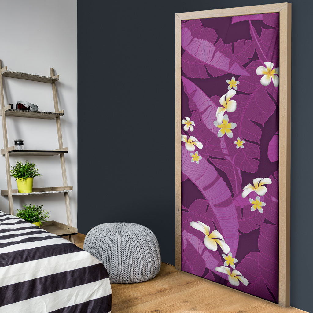 Purple Banana Leaf Hawaii Door Cover Lau Maia Plumeria Tropical Summer Vibes LT14 - Polynesian Pride