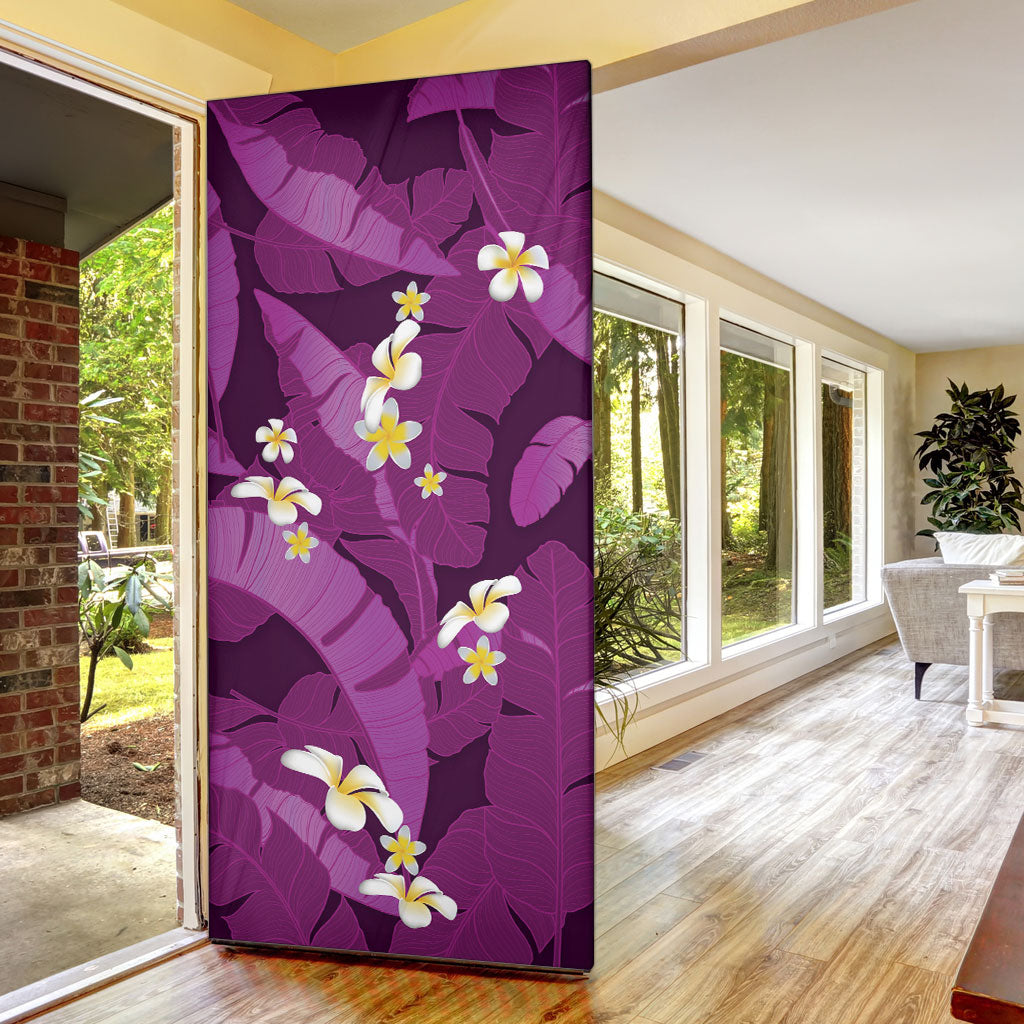Purple Banana Leaf Hawaii Door Cover Lau Maia Plumeria Tropical Summer Vibes LT14 - Polynesian Pride