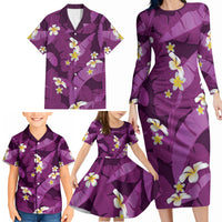 Purple Banana Leaf Hawaii Family Matching Long Sleeve Bodycon Dress and Hawaiian Shirt Lau Maia Plumeria Tropical Summer Vibes LT14 - Polynesian Pride