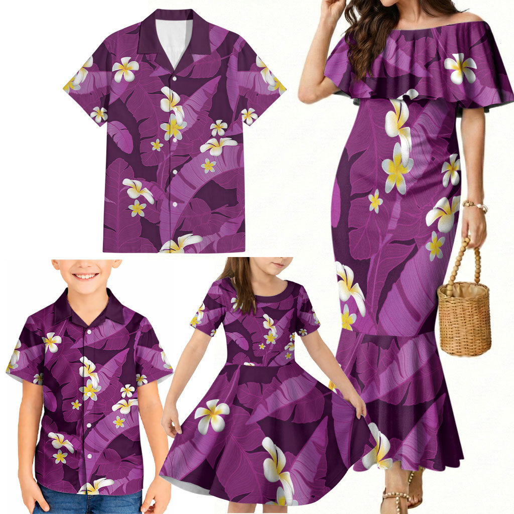 Purple Banana Leaf Hawaii Family Matching Mermaid Dress and Hawaiian Shirt Lau Maia Plumeria Tropical Summer Vibes LT14 - Polynesian Pride