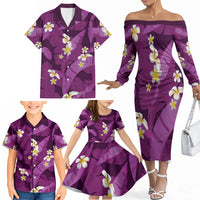 Purple Banana Leaf Hawaii Family Matching Off The Shoulder Long Sleeve Dress and Hawaiian Shirt Lau Maia Plumeria Tropical Summer Vibes LT14 - Polynesian Pride