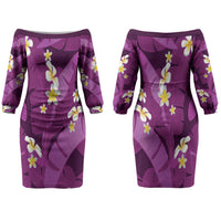Purple Banana Leaf Hawaii Family Matching Off The Shoulder Long Sleeve Dress and Hawaiian Shirt Lau Maia Plumeria Tropical Summer Vibes LT14 Mom's Dress Purple - Polynesian Pride