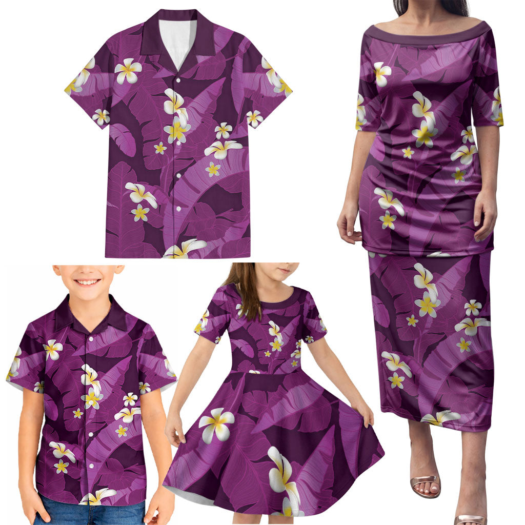 Purple Banana Leaf Hawaii Family Matching Puletasi and Hawaiian Shirt Lau Maia Plumeria Tropical Summer Vibes LT14 - Polynesian Pride