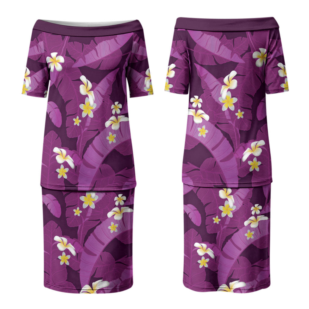 Purple Banana Leaf Hawaii Family Matching Puletasi and Hawaiian Shirt Lau Maia Plumeria Tropical Summer Vibes LT14 Mom's Dress Purple - Polynesian Pride
