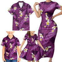 Purple Banana Leaf Hawaii Family Matching Short Sleeve Bodycon Dress and Hawaiian Shirt Lau Maia Plumeria Tropical Summer Vibes LT14 - Polynesian Pride