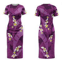 Purple Banana Leaf Hawaii Family Matching Short Sleeve Bodycon Dress and Hawaiian Shirt Lau Maia Plumeria Tropical Summer Vibes LT14 Mom's Dress Purple - Polynesian Pride