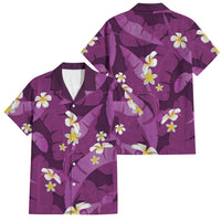 Purple Banana Leaf Hawaii Family Matching Short Sleeve Bodycon Dress and Hawaiian Shirt Lau Maia Plumeria Tropical Summer Vibes LT14 Dad's Shirt - Short Sleeve Purple - Polynesian Pride