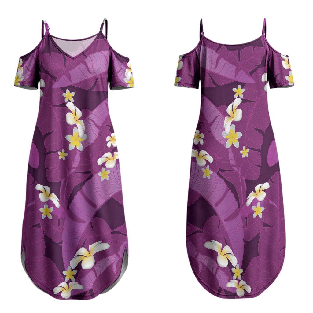 Purple Banana Leaf Hawaii Family Matching Summer Maxi Dress and Hawaiian Shirt Lau Maia Plumeria Tropical Summer Vibes LT14 Mom's Dress Purple - Polynesian Pride