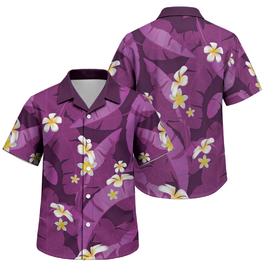 Purple Banana Leaf Hawaii Family Matching Summer Maxi Dress and Hawaiian Shirt Lau Maia Plumeria Tropical Summer Vibes LT14 Son's Shirt Purple - Polynesian Pride
