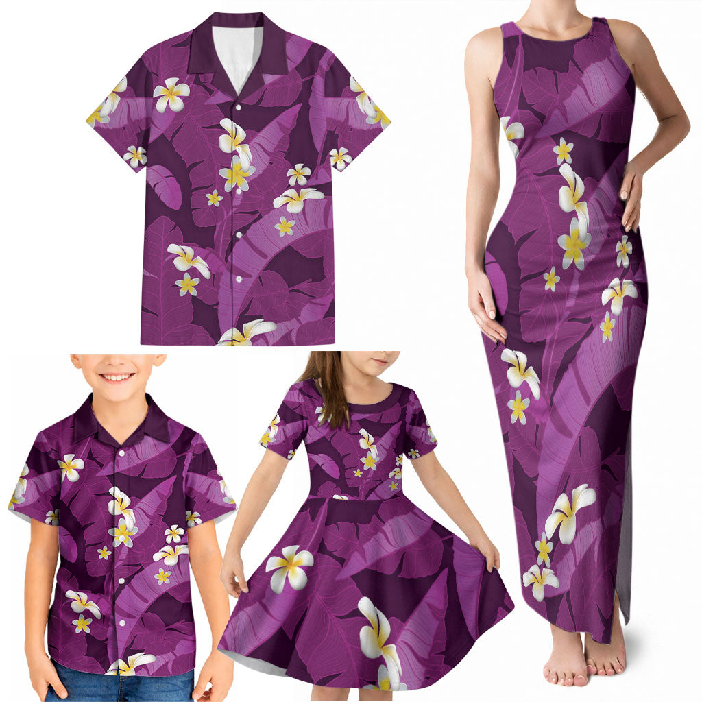 Purple Banana Leaf Hawaii Family Matching Tank Maxi Dress and Hawaiian Shirt Lau Maia Plumeria Tropical Summer Vibes LT14 - Polynesian Pride