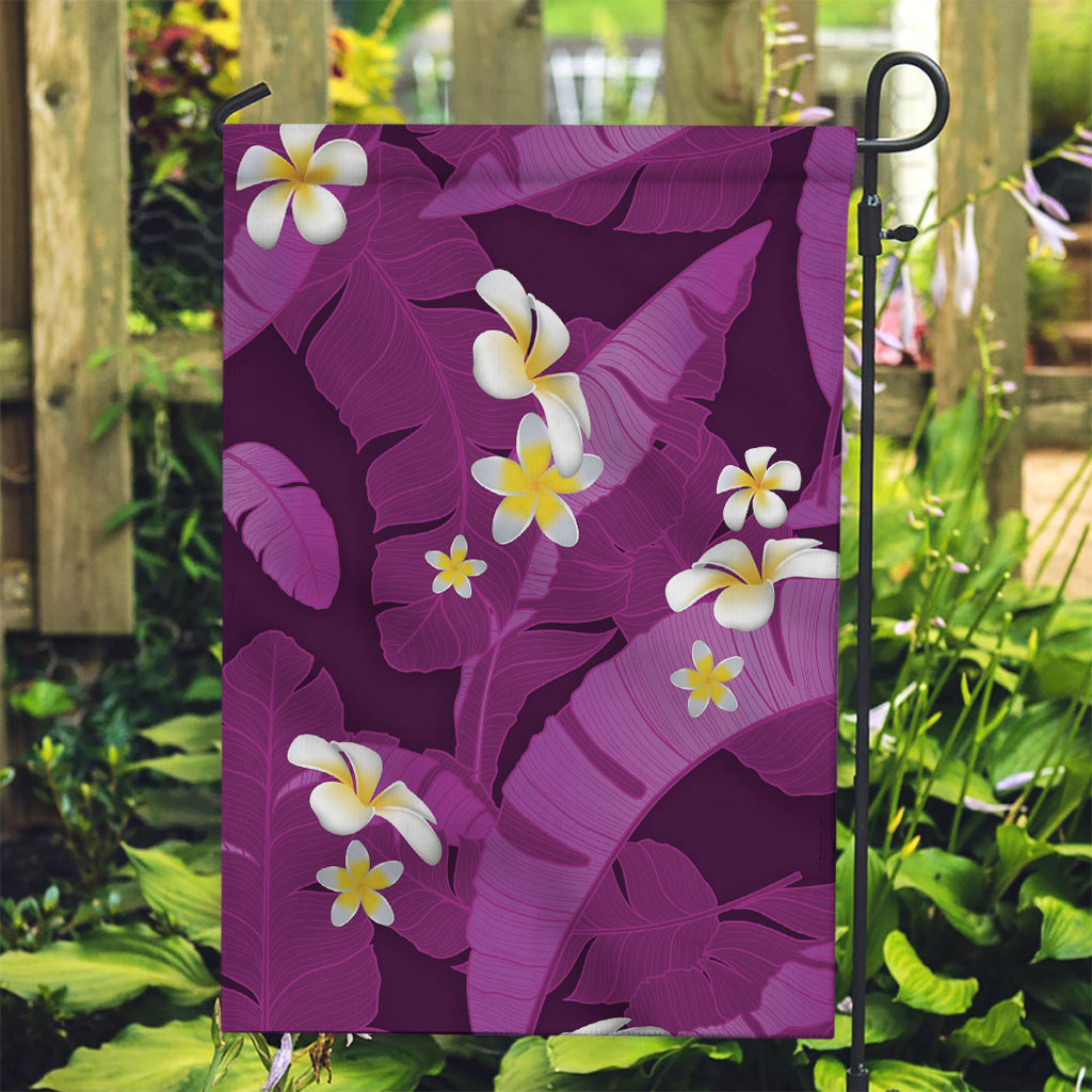 Purple Banana Leaf Hawaii Garden Flag Lau Maia Plumeria Tropical Summer Vibes LT14 Garden Flag Purple - Polynesian Pride
