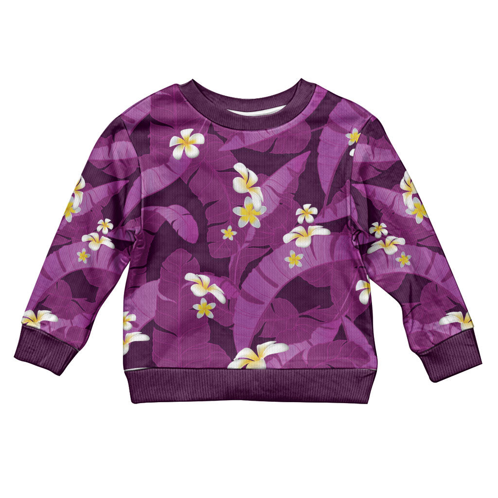 Purple Banana Leaf Hawaii Kid Ugly Christmas Sweater Lau Maia Plumeria Tropical Summer Vibes