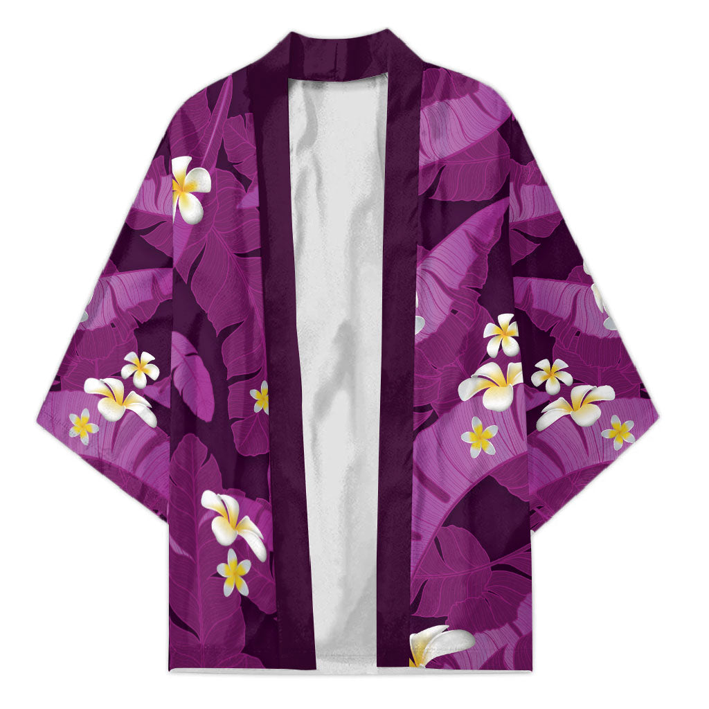 Purple Banana Leaf Hawaii Kimono Lau Maia Plumeria Tropical Summer Vibes LT14 Unisex Purple - Polynesian Pride