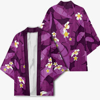 Purple Banana Leaf Hawaii Kimono Lau Maia Plumeria Tropical Summer Vibes LT14 - Polynesian Pride