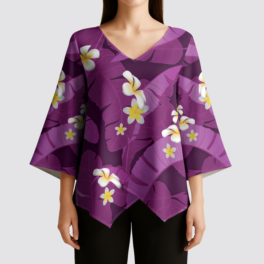 Purple Banana Leaf Hawaii Kimono Sleeve Blouse Lau Maia Plumeria Tropical Summer Vibes LT14 - Polynesian Pride