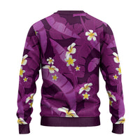 Purple Banana Leaf Hawaii Ugly Christmas Sweater Lau Maia Plumeria Tropical Summer Vibes