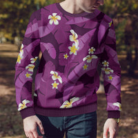 Purple Banana Leaf Hawaii Ugly Christmas Sweater Lau Maia Plumeria Tropical Summer Vibes