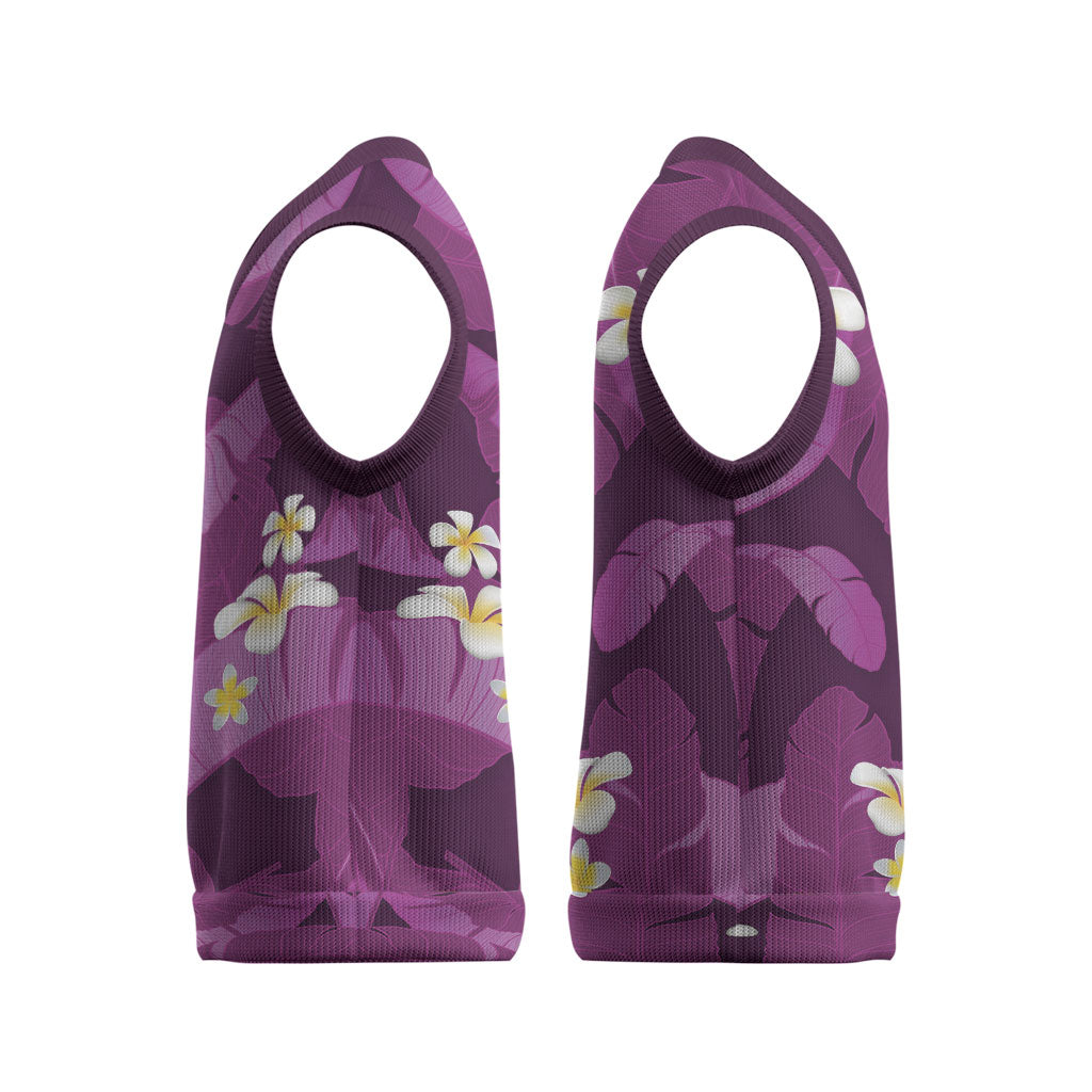 Purple Banana Leaf Hawaii Christmas Knitted V-Neck Vest Lau Maia Plumeria Tropical Summer Vibes