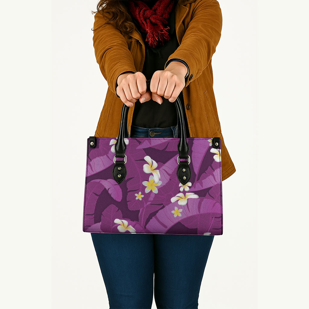 Purple Banana Leaf Hawaii Leather Bag Lau Maia Plumeria Tropical Summer Vibes LT14 - Polynesian Pride