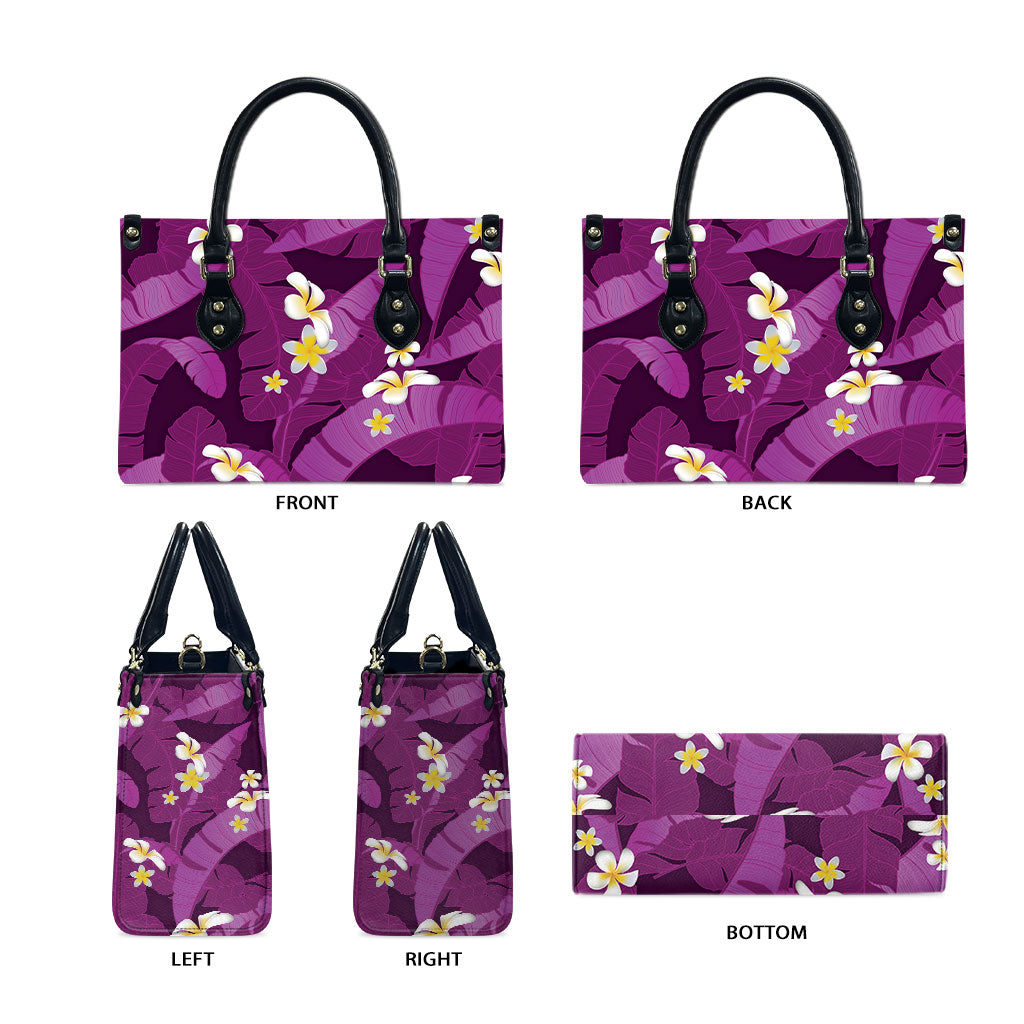 Purple Banana Leaf Hawaii Leather Bag Lau Maia Plumeria Tropical Summer Vibes LT14 - Polynesian Pride