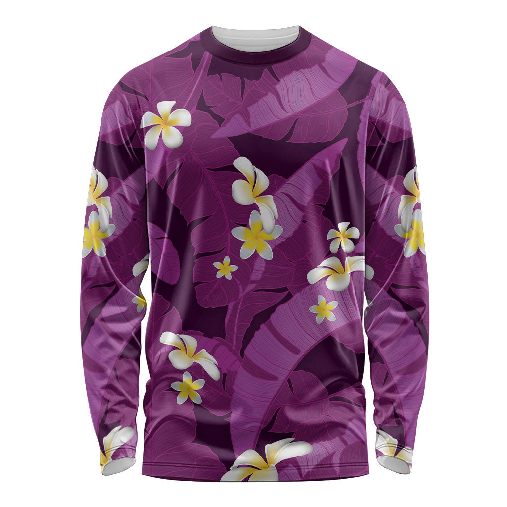 Purple Banana Leaf Hawaii Long Sleeve Shirt Lau Maia Plumeria Tropical Summer Vibes LT14 Unisex Purple - Polynesian Pride