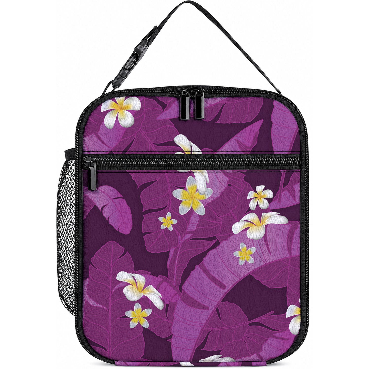 Purple Banana Leaf Hawaii Lunch Bag Lau Maia Plumeria Tropical Summer Vibes LT14 10.2 × 8.3 × 4.3 inch Purple - Polynesian Pride