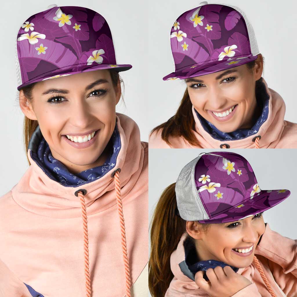 Purple Banana Leaf Hawaii Mesh Trucker Cap Lau Maia Plumeria Tropical Summer Vibes LT14 - Polynesian Pride