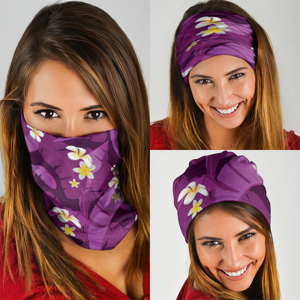 Purple Banana Leaf Hawaii Neck Gaiter Lau Maia Plumeria Tropical Summer Vibes LT14 - Polynesian Pride