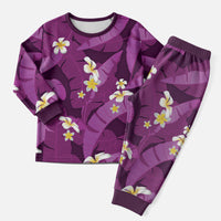 Purple Banana Leaf Hawaii Christmas Pajama Set Lau Maia Plumeria Tropical Summer Vibes