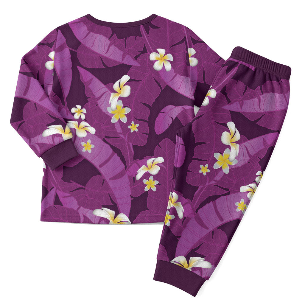 Purple Banana Leaf Hawaii Christmas Pajama Set Lau Maia Plumeria Tropical Summer Vibes