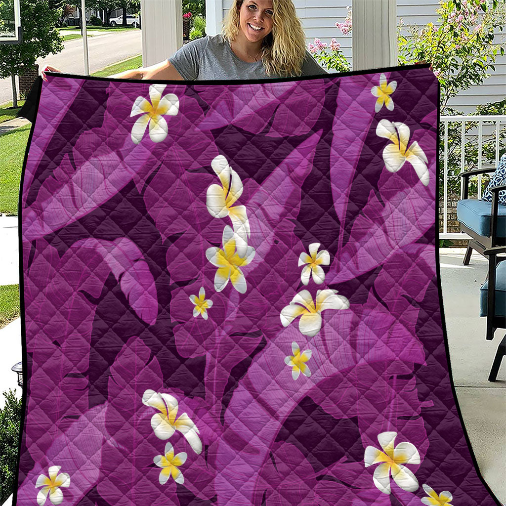 Purple Banana Leaf Hawaii Quilt Lau Maia Plumeria Tropical Summer Vibes LT14 Purple - Polynesian Pride