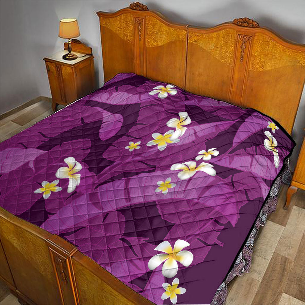 Purple Banana Leaf Hawaii Quilt Lau Maia Plumeria Tropical Summer Vibes LT14 - Polynesian Pride